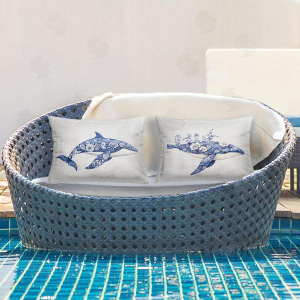 Stupell Industries Lettered And Lined | Blooming Toile Pattern Whales Printed Throw Pillow
