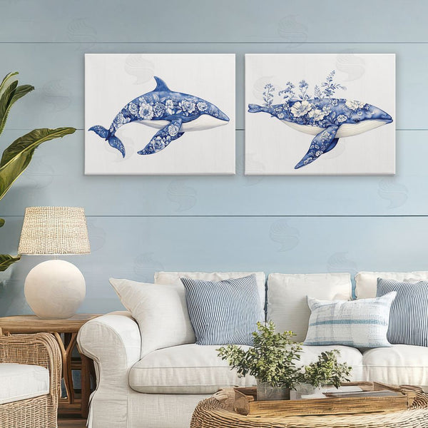 Stupell Industries Lettered And Lined | Blooming Toile Pattern Whales Wall Art