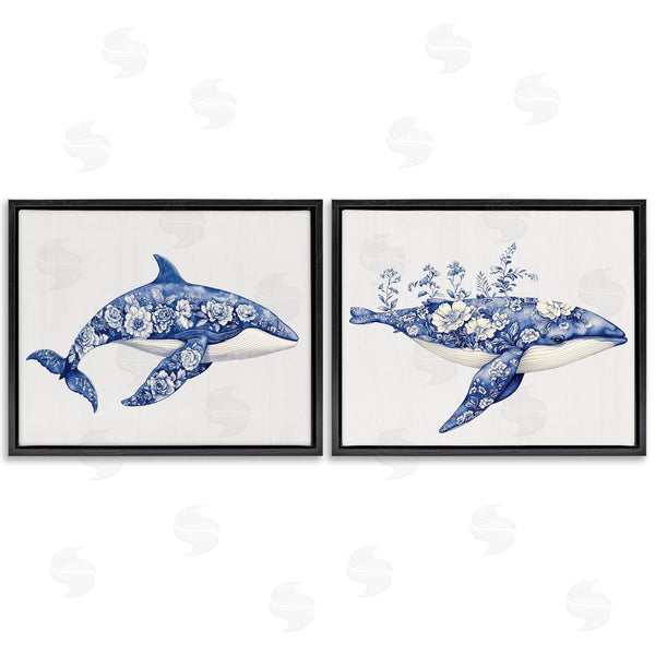 Stupell Industries Lettered And Lined | Blooming Toile Pattern Whales Wall Art