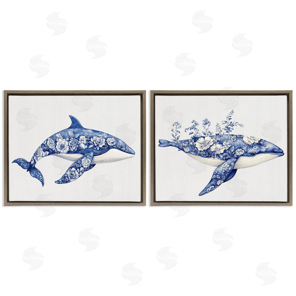 Stupell Industries Lettered And Lined | Blooming Toile Pattern Whales Wall Art