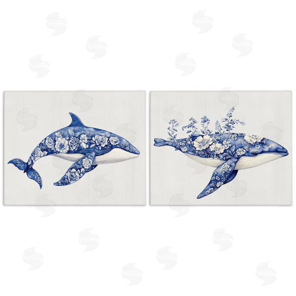 stupell industries Lettered and Lined | Blooming Toile Pattern Whales Wall Art