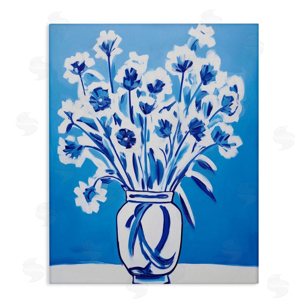 stupell industries Lettered and Lined | Blue & White Contrast Flowers Wall Art