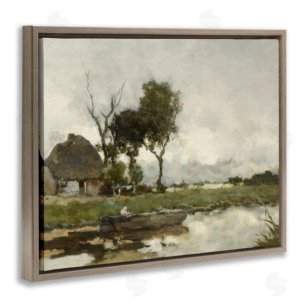 Stupell Industries Lettered And Lined | Boat On River Classic Scene Wall Art