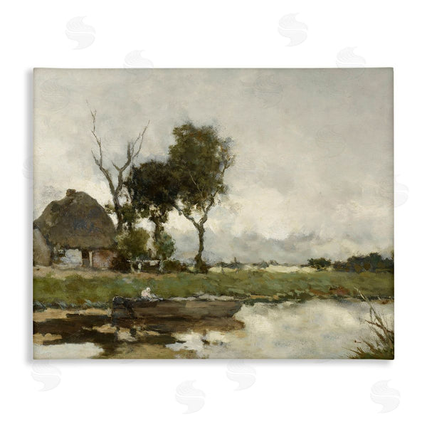 stupell industries Lettered and Lined | Boat on River Classic Scene Wall Art