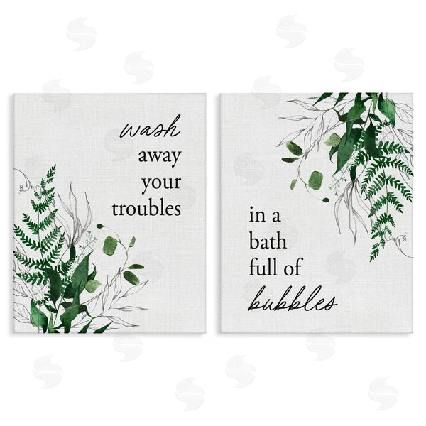 stupell industries Lettered and Lined | Bubble Bath with Forest Foliage Wall Art