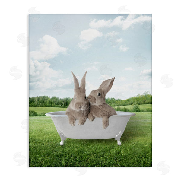 stupell industries Lettered and Lined | Bunnies in Tub Landscape Wall Art