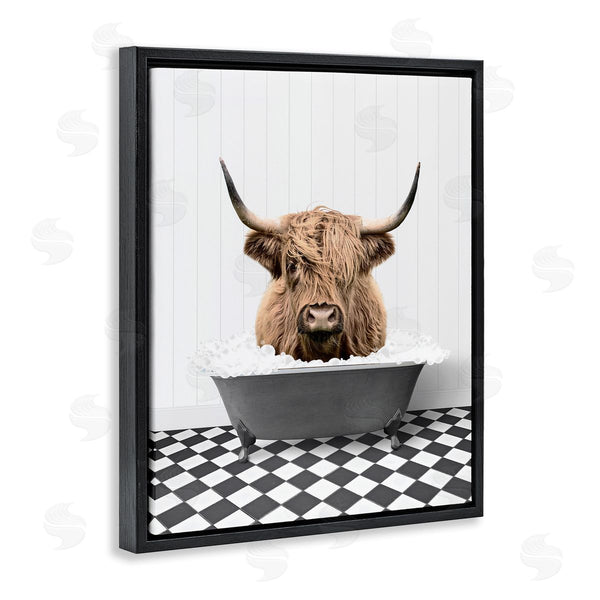 Stupell Industries Lettered And Lined | Cattle In Checkered Bathroom Wall Art