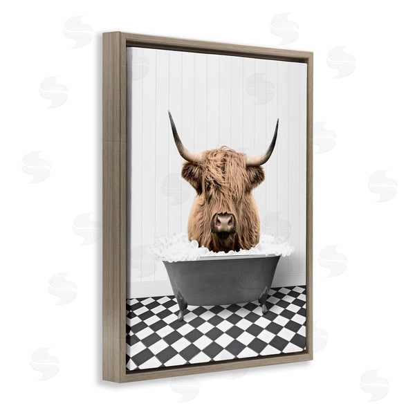Stupell Industries Lettered And Lined | Cattle In Checkered Bathroom Wall Art