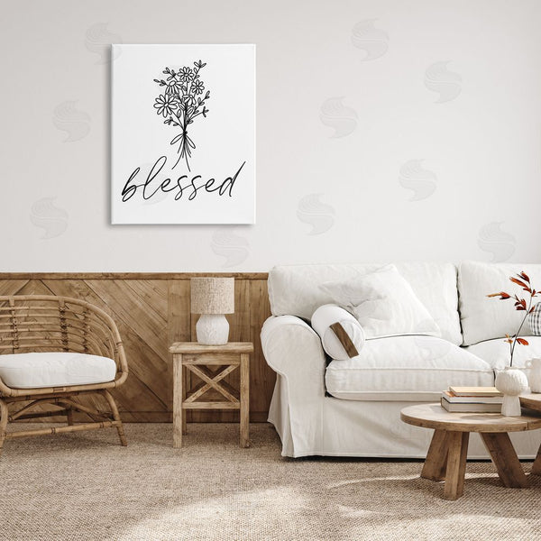 Stupell Industries Lettered And Lined | Cheerful Daisy Flowers Botanical Arrangement Blessed Script Wall Art