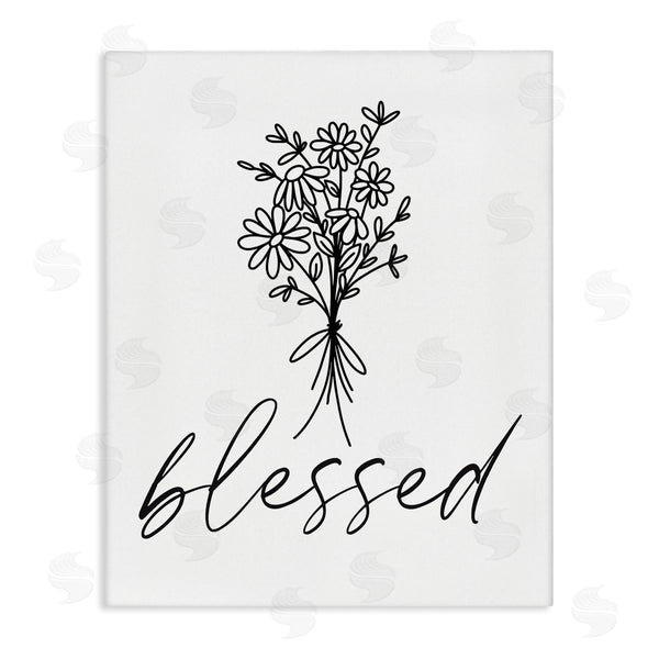 stupell industries Lettered and Lined | Cheerful Daisy Flowers Botanical Arrangement Blessed Script Wall Art