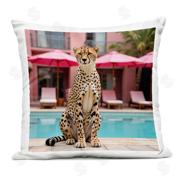 Stupell Industries Lettered And Lined | Cheetah Posed At Poolside Printed Throw Pillow
