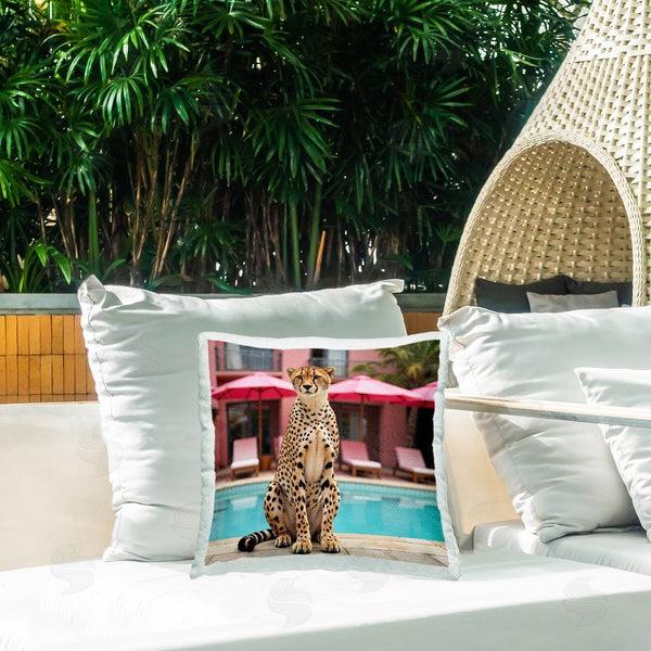 Stupell Industries Lettered And Lined | Cheetah Posed At Poolside Printed Throw Pillow