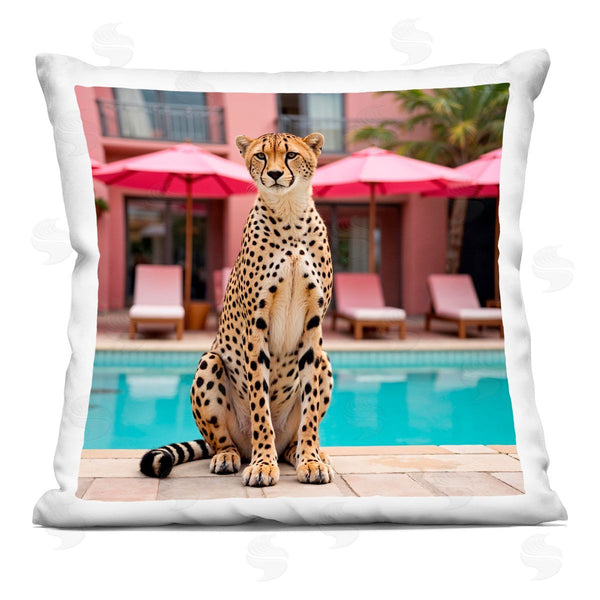 stupell industries Lettered and Lined | Cheetah Posed at Poolside Printed Throw Pillow