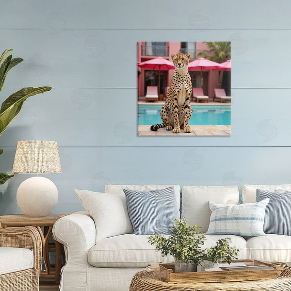 Stupell Industries Lettered And Lined | Cheetah Posed At Poolside Wall Art