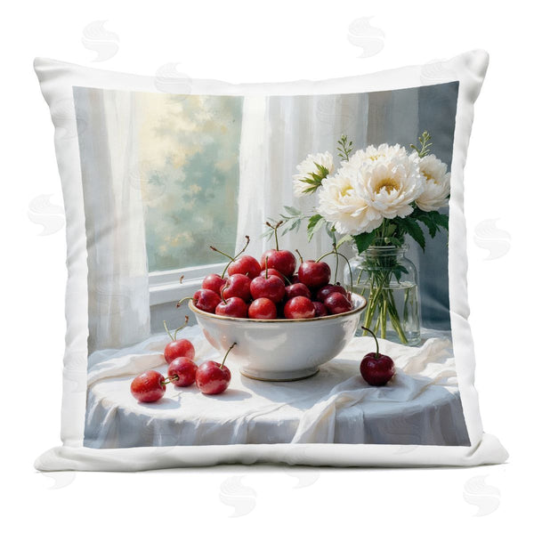 Stupell Industries Lettered And Lined | Cherries & Flowers Still Life Printed Throw Pillow