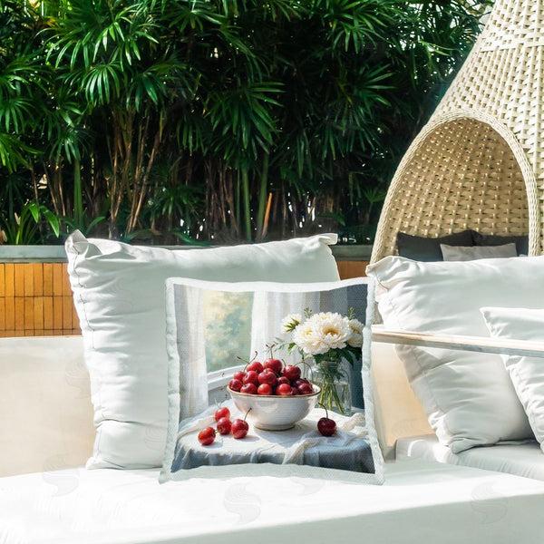 Stupell Industries Lettered And Lined | Cherries & Flowers Still Life Printed Throw Pillow