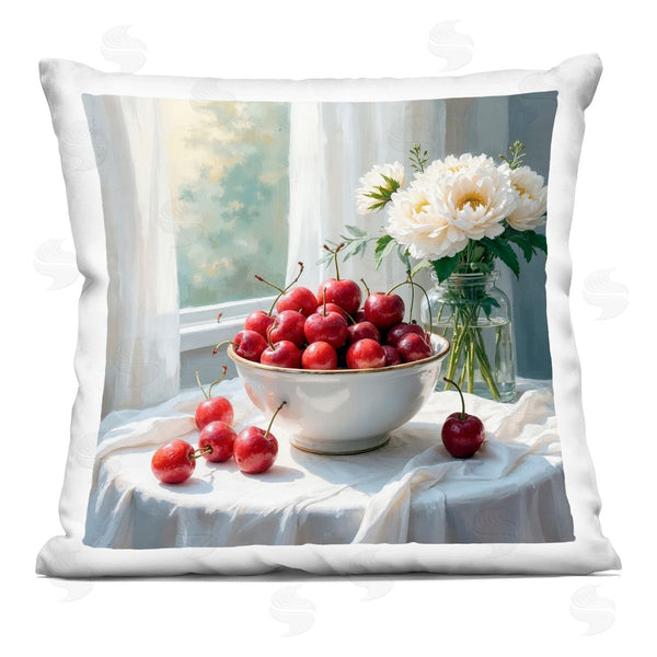 stupell industries Lettered and Lined | Cherries & Flowers Still Life Printed Throw Pillow