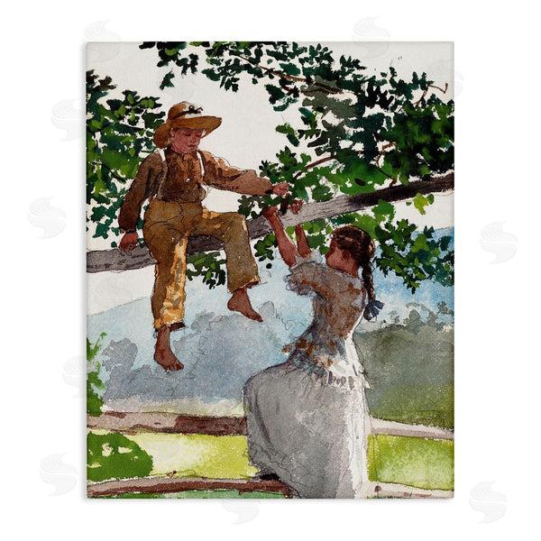 stupell industries Lettered and Lined | Children Playing Climbing Tree Traditional Clothing Wall Art