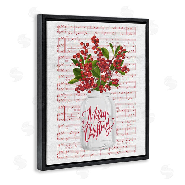 Stupell Industries Lettered And Lined | Christmas Holly Plant Music Sheet Notes Background Wall Art