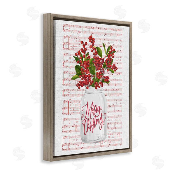 Stupell Industries Lettered And Lined | Christmas Holly Plant Music Sheet Notes Background Wall Art