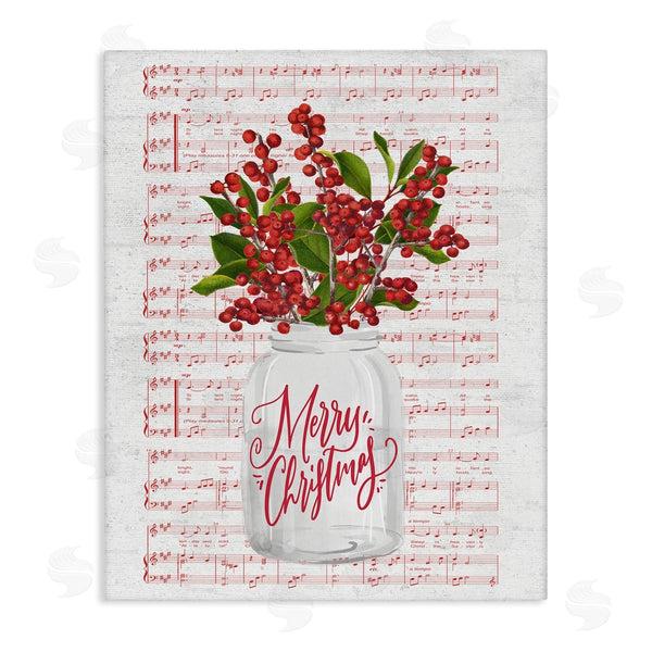stupell industries Lettered and Lined | Christmas Holly Plant Music Sheet Notes Background Wall Art