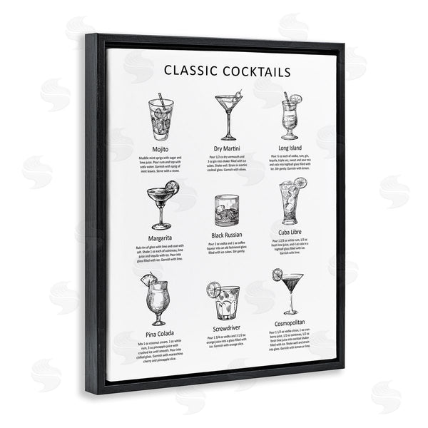 Stupell Industries Lettered And Lined | Classic Cocktails Mixed Drinks Kitchen Bar Sign Chart Wall Art