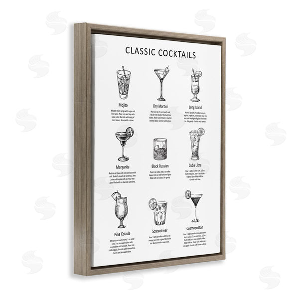 Stupell Industries Lettered And Lined | Classic Cocktails Mixed Drinks Kitchen Bar Sign Chart Wall Art