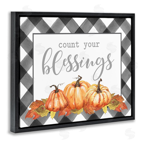 Stupell Industries Lettered And Lined | Count Your Blessings Autumn Sentiment Tartan Pumpkin Pattern Wall Art