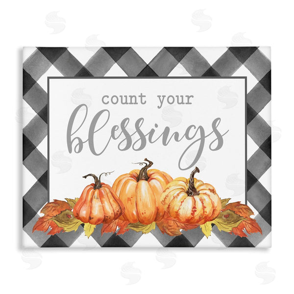 stupell industries Lettered and Lined | Count Your Blessings Autumn Sentiment Tartan Pumpkin Pattern Wall Art