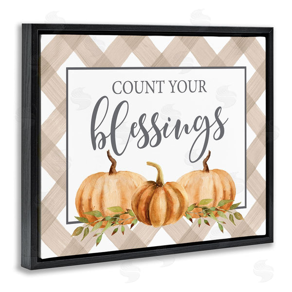 Stupell Industries Lettered And Lined | Count Your Blessings Thankful Pumpkin Tartan Design Wall Art