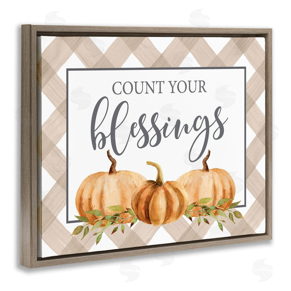 Stupell Industries Lettered And Lined | Count Your Blessings Thankful Pumpkin Tartan Design Wall Art