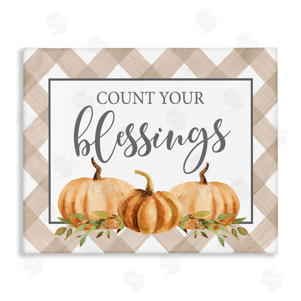 stupell industries Lettered and Lined | Count Your Blessings Thankful Pumpkin Tartan Design Wall Art