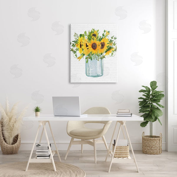 Stupell Industries Lettered And Lined | Country Sunflowers Bouquet Vintage Script Text Pattern Wall Art