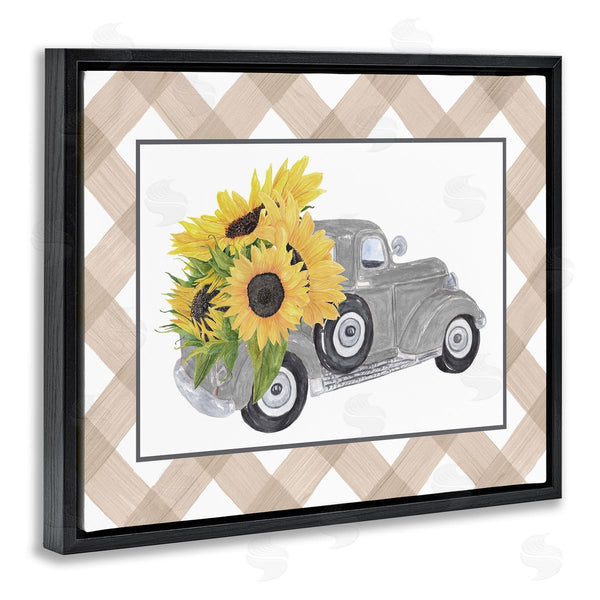 Stupell Industries Lettered And Lined | Country Vintage Truck Carrying Sunflowers Plaid Border Wall Art