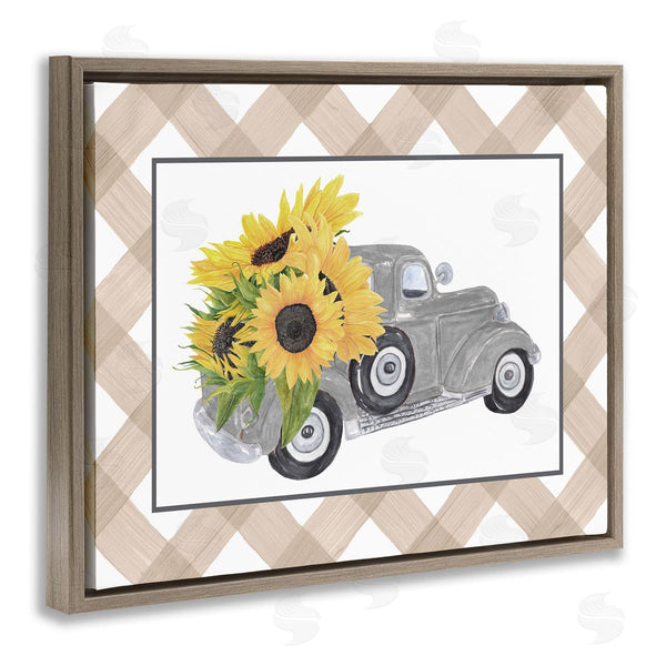 Stupell Industries Lettered And Lined | Country Vintage Truck Carrying Sunflowers Plaid Border Wall Art