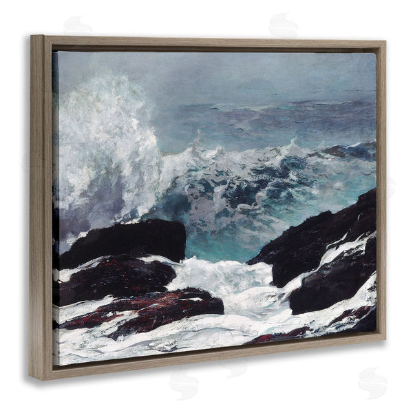 Stupell Industries Lettered And Lined | Crashing Waves Ocean Rocks Cliffs Rough Waters Wall Art