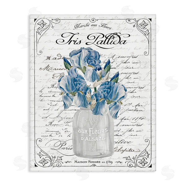 stupell industries Lettered and Lined | Delicate Iris Flower Bouquet Ornate French Script Border Wall Art
