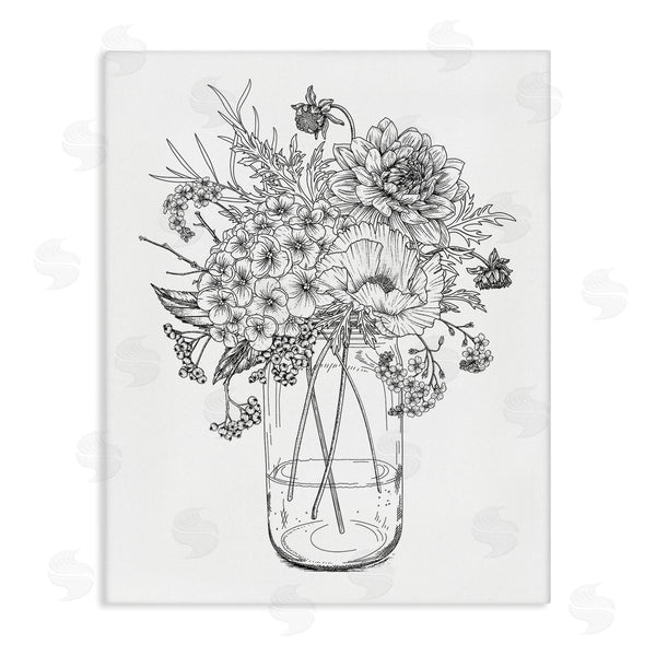 stupell industries Lettered and Lined | Detailed Varied Flower Bouquet Blossoming Wildflower Blooms Wall Art