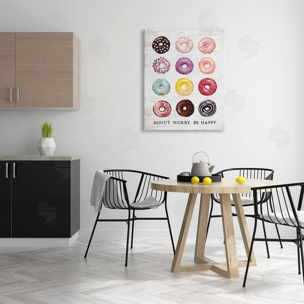 Stupell Industries Lettered And Lined | Donut Worry Be Happy Pun Glazed Farmhouse Desserts Wall Art