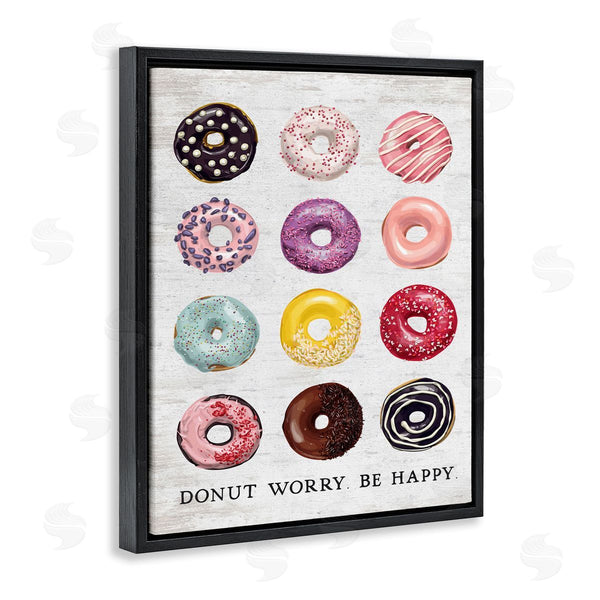 Stupell Industries Lettered And Lined | Donut Worry Be Happy Pun Glazed Farmhouse Desserts Wall Art