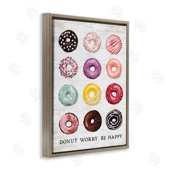 Stupell Industries Lettered And Lined | Donut Worry Be Happy Pun Glazed Farmhouse Desserts Wall Art