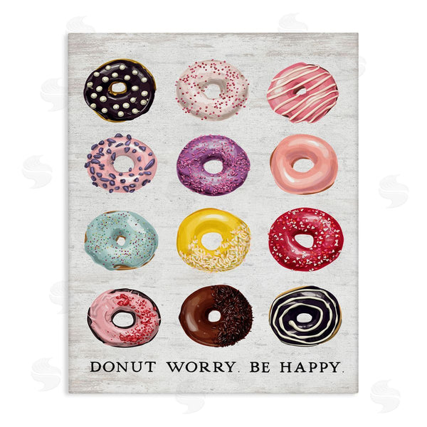 stupell industries Lettered and Lined | Donut Worry Be Happy Pun Glazed Farmhouse Desserts Wall Art