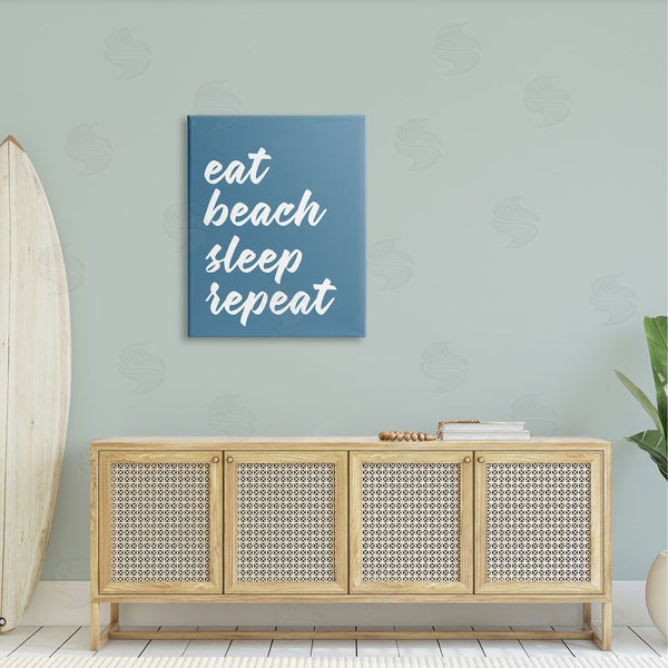 Stupell Industries Lettered And Lined | Eat Beach Sleep Repeat Blue Script Phrase Wall Art