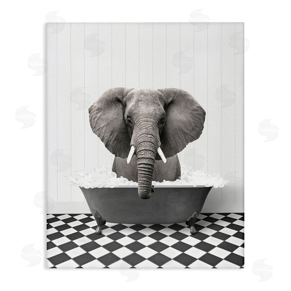 stupell industries Lettered and Lined | Elephant Bathing in Tub Wall Art