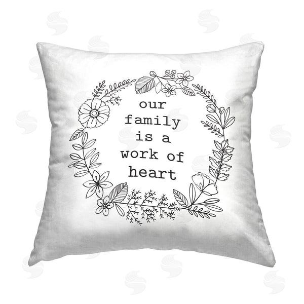 stupell industries Lettered and Lined | Family Is A Work Of Heart Printed Throw Pillow