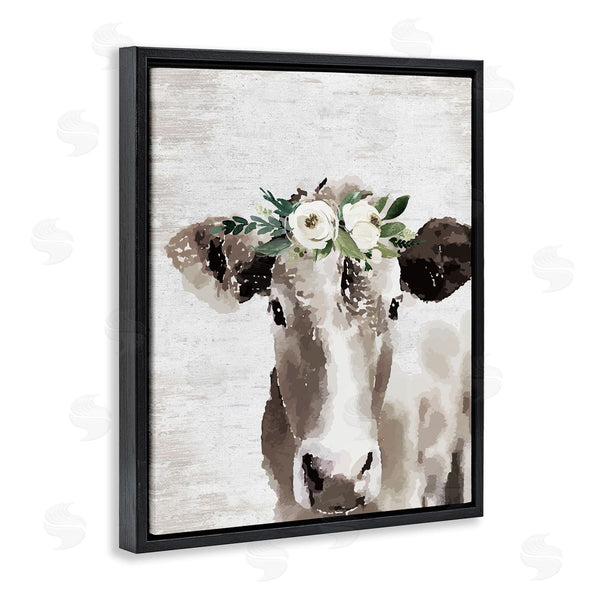 Stupell Industries Lettered And Lined | Farm Cow With Flower Crown Distressed Country Pattern Wall Art