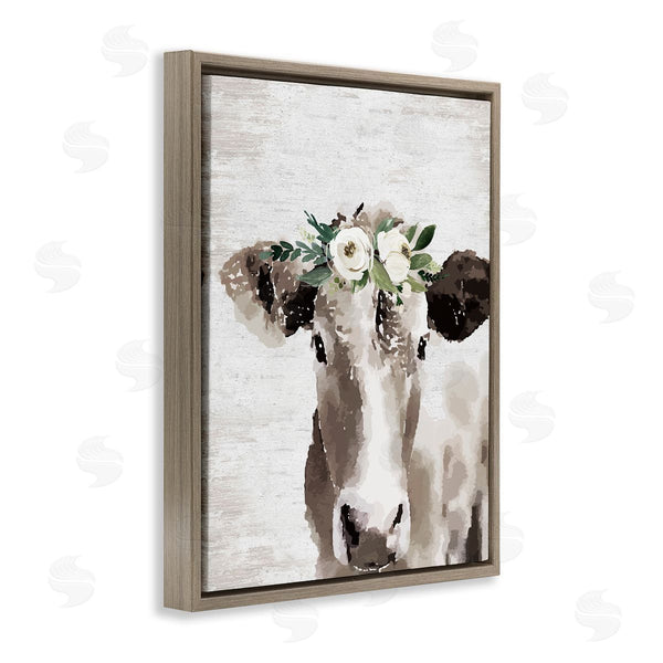 Stupell Industries Lettered And Lined | Farm Cow With Flower Crown Distressed Country Pattern Wall Art