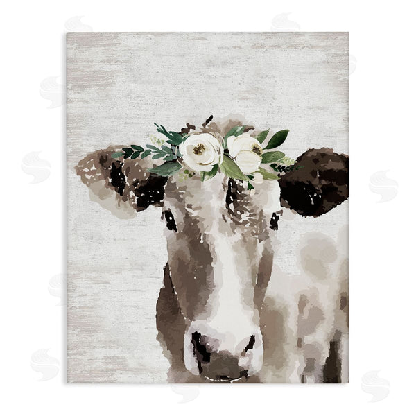 stupell industries Lettered and Lined | Farm Cow With Flower Crown Distressed Country Pattern Wall Art