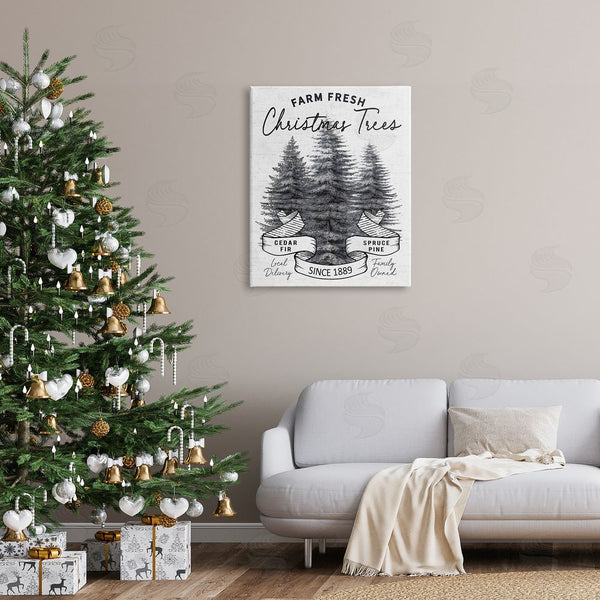 Stupell Industries Lettered And Lined | Farm Fresh Pine & Fir Trees Vintage Holiday Advertisement Wall Art