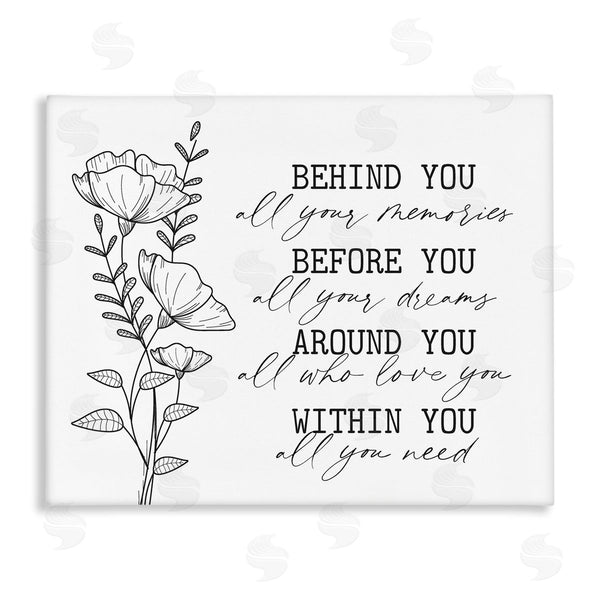 stupell industries Lettered and Lined | Floral Blossoms Loving Quote Behind Before Around Within Wall Art
